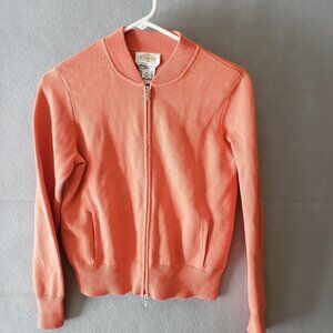 Talbots Womens Small Coral Orange Zip Up Cardigan Stretch Cotton Nylon Lycra